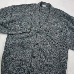 Uniqlo Wool Cardigan Gray Button Front Knit Sweater Grandpa Preppy Pockets